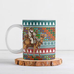 Eritrea Christmas Santa Camel Ceramic Mug Tigrinya Woven Textile