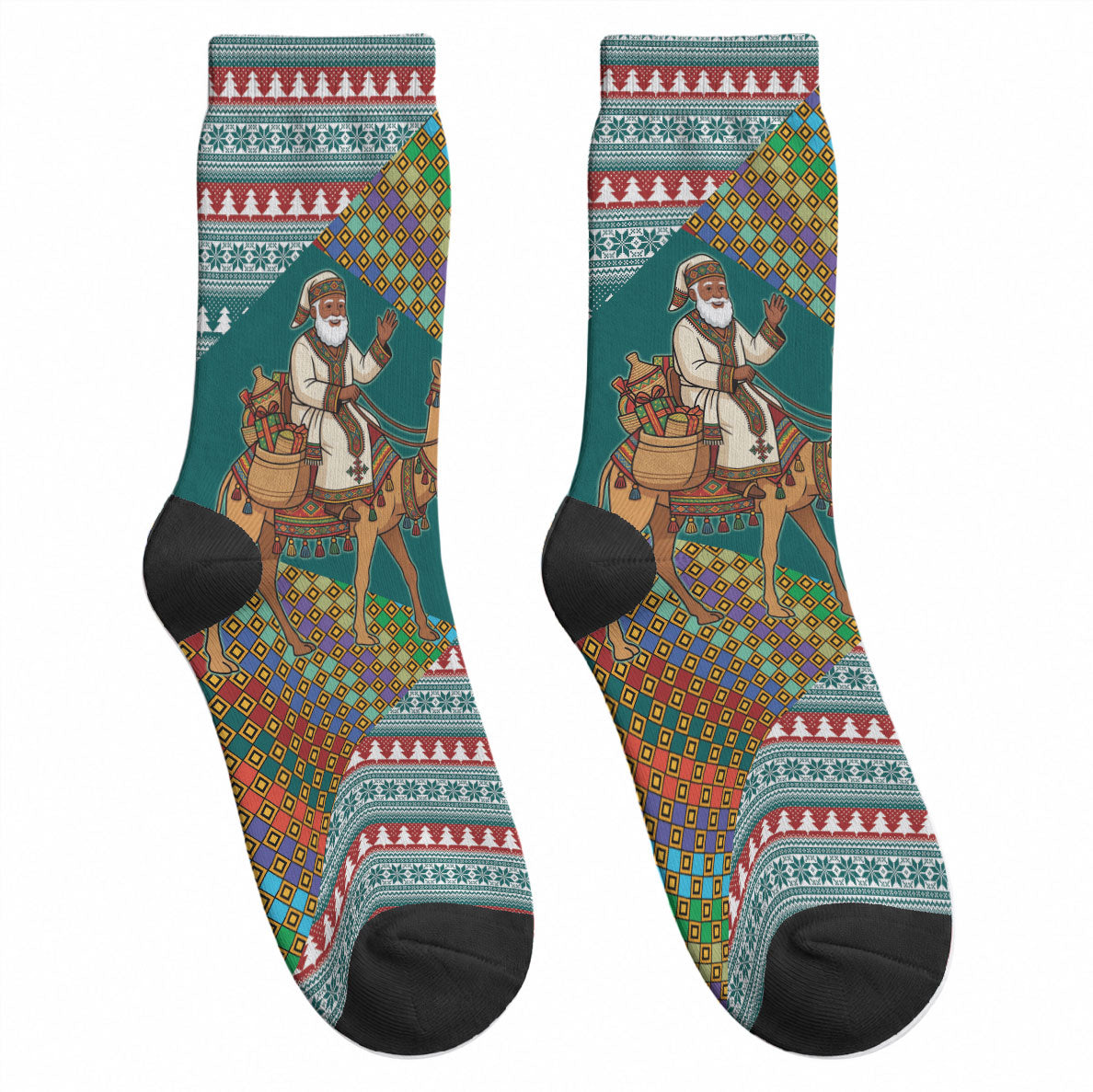 Eritrea Christmas Santa Camel Crew Socks Tigrinya Woven Textile