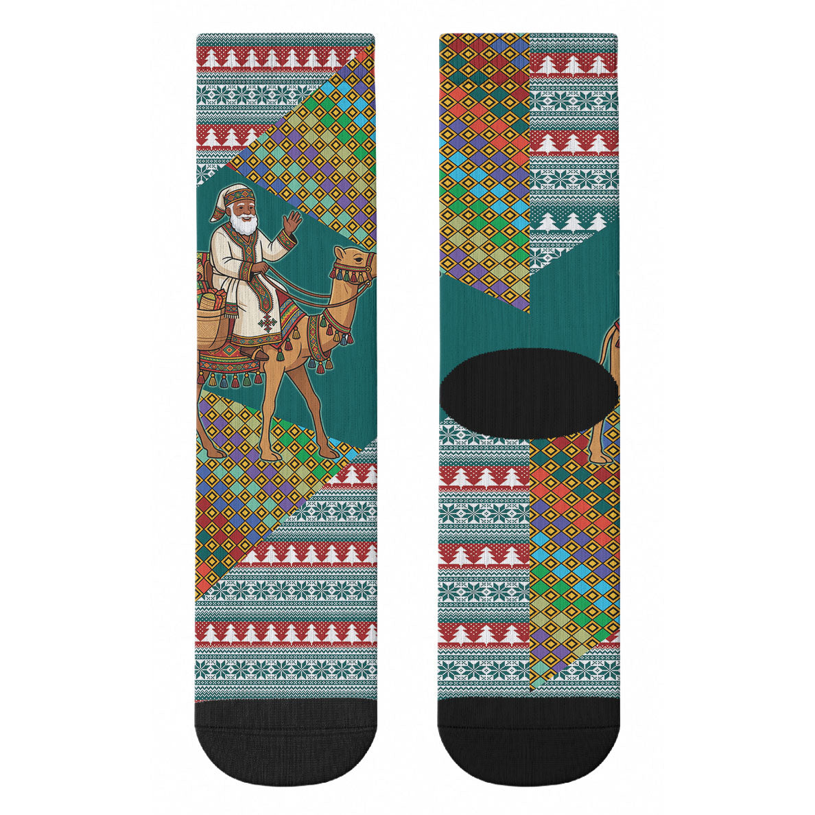 Eritrea Christmas Santa Camel Crew Socks Tigrinya Woven Textile