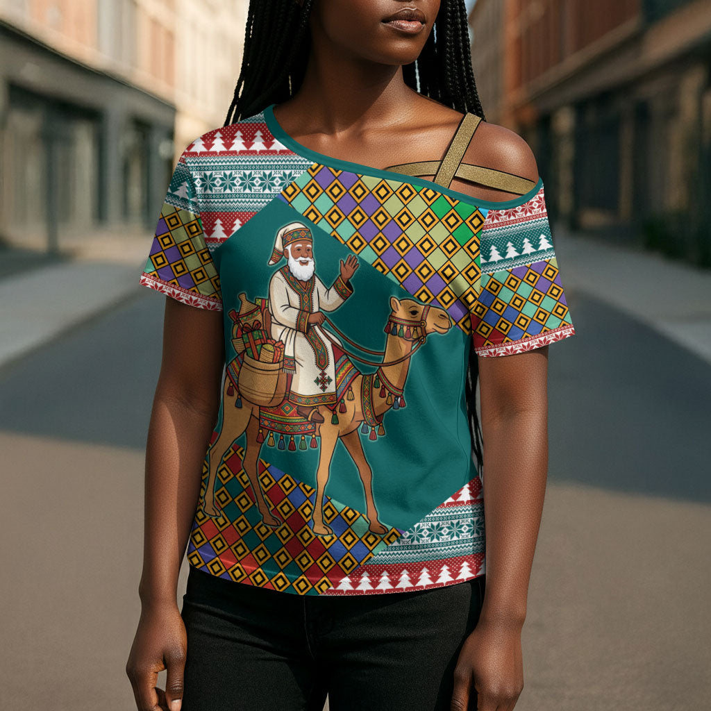Eritrea Christmas Santa Camel Cross Shoulder Shirt Tigrinya Woven Textile