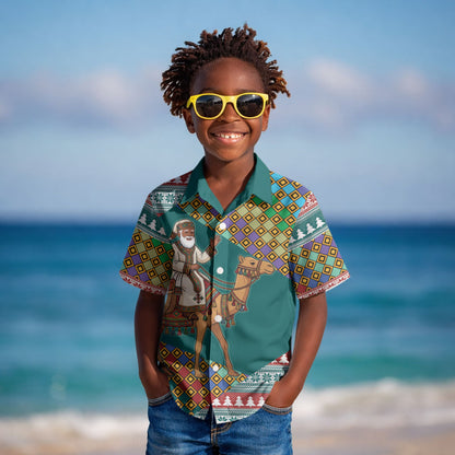 Eritrea Christmas Santa Camel Kid Hawaiian Shirt Tigrinya Woven Textile