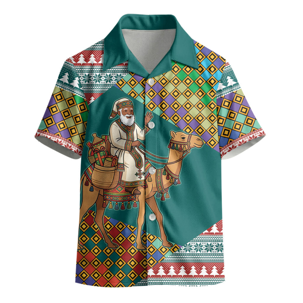 Eritrea Christmas Santa Camel Kid Hawaiian Shirt Tigrinya Woven Textile