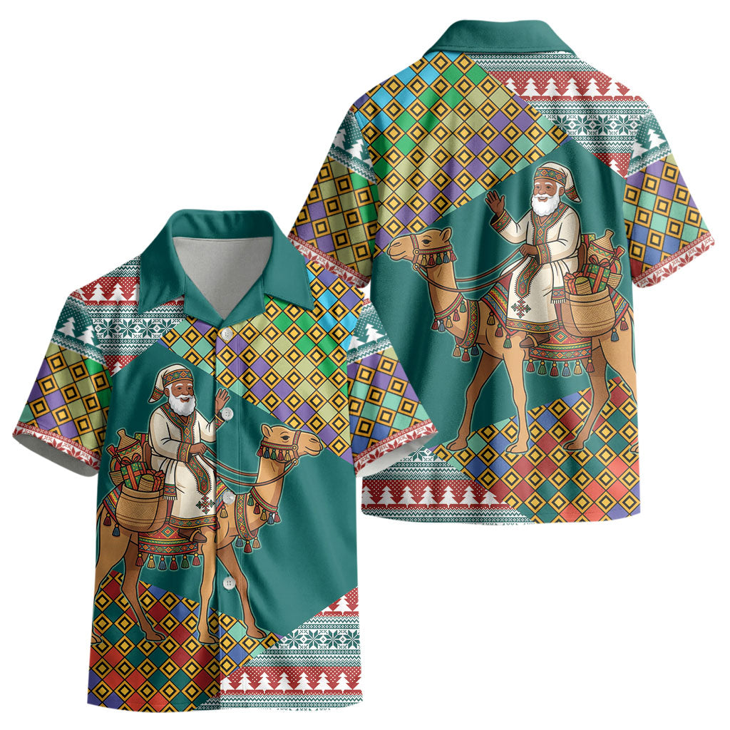 Eritrea Christmas Santa Camel Kid Hawaiian Shirt Tigrinya Woven Textile
