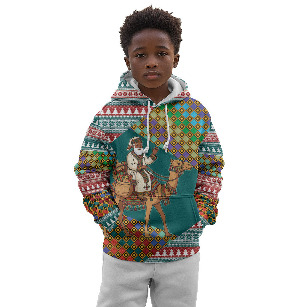 Eritrea Christmas Santa Camel Kid Hoodie Tigrinya Woven Textile