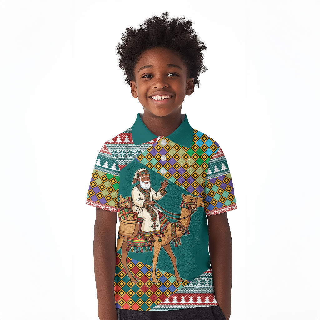 Eritrea Christmas Santa Camel Kid Polo Shirt Tigrinya Woven Textile