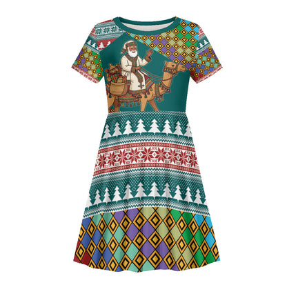 Eritrea Christmas Santa Camel Kid Short Sleeve Dress Tigrinya Woven Textile