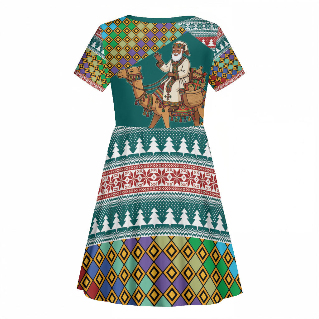 Eritrea Christmas Santa Camel Kid Short Sleeve Dress Tigrinya Woven Textile