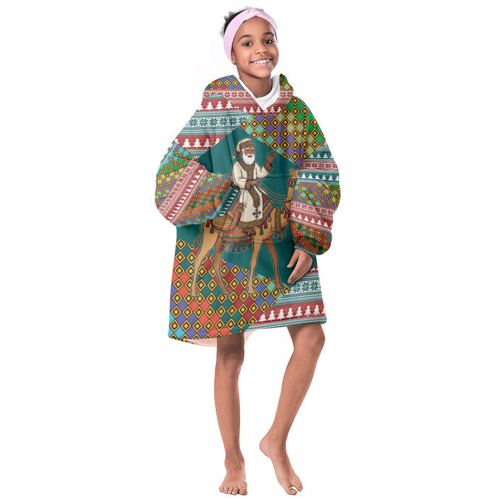 Eritrea Christmas Santa Camel Kid Wearable Blanket Hoodie Tigrinya Woven Textile