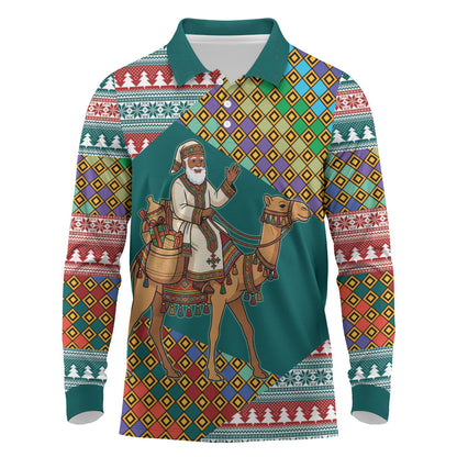 Eritrea Christmas Santa Camel Long Sleeve Polo Shirt Tigrinya Woven Textile