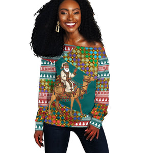 Eritrea Christmas Santa Camel Off Shoulder Sweater Tigrinya Woven Textile