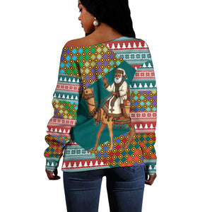 Eritrea Christmas Santa Camel Off Shoulder Sweater Tigrinya Woven Textile