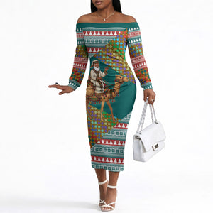 Eritrea Christmas Santa Camel Off The Shoulder Long Sleeve Dress Tigrinya Woven Textile