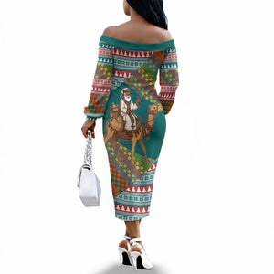 Eritrea Christmas Santa Camel Off The Shoulder Long Sleeve Dress Tigrinya Woven Textile