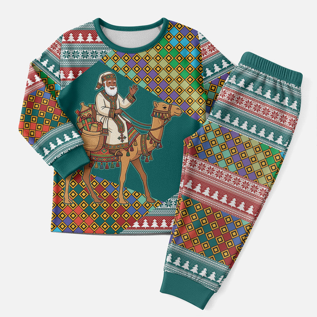 Eritrea Christmas Santa Camel Christmas Pajama Set Tigrinya Woven Textile