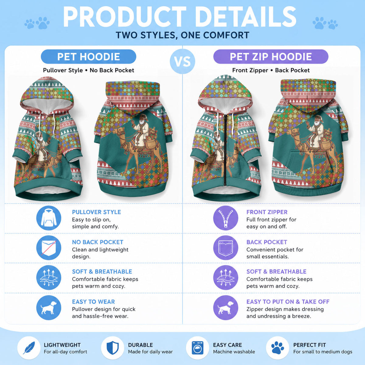 Eritrea Christmas Santa Camel Pet Hoodie Tigrinya Woven Textile