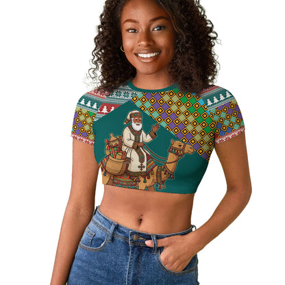 Eritrea Christmas Santa Camel Raglan Cropped T shirt Tigrinya Woven Textile
