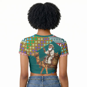 Eritrea Christmas Santa Camel Raglan Cropped T shirt Tigrinya Woven Textile
