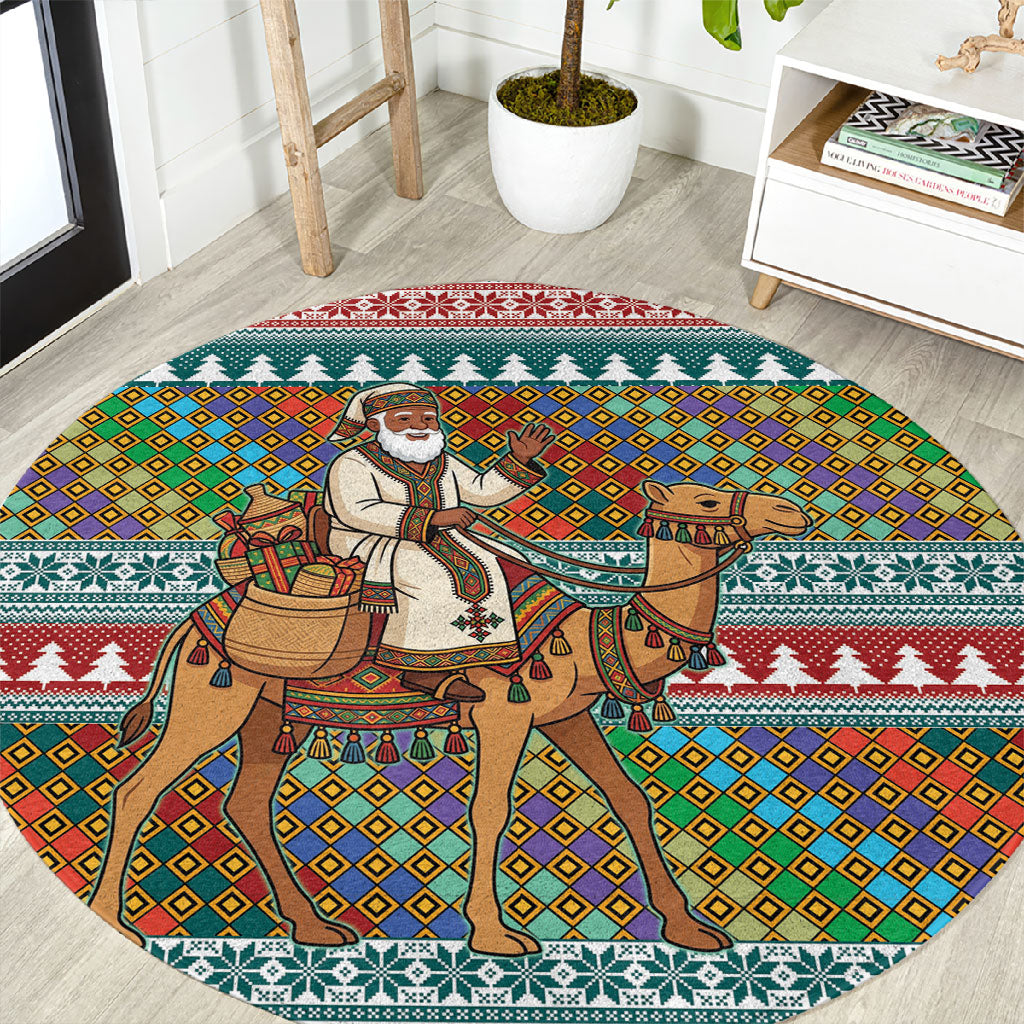 Eritrea Christmas Santa Camel Round Carpet Tigrinya Woven Textile