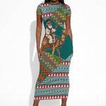 Eritrea Christmas Santa Camel Short Sleeve Bodycon Dress Tigrinya Woven Textile