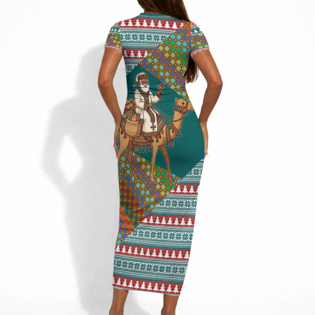 Eritrea Christmas Santa Camel Short Sleeve Bodycon Dress Tigrinya Woven Textile