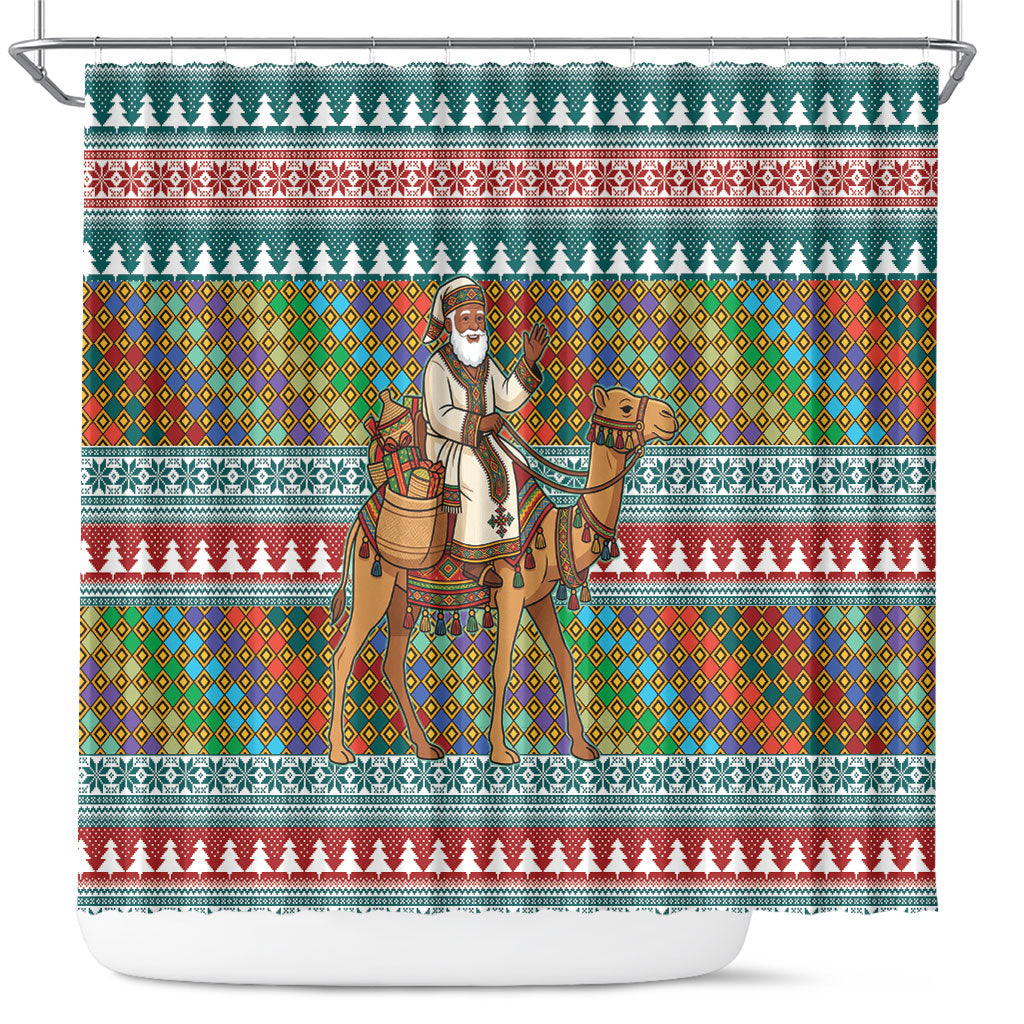 Eritrea Christmas Santa Camel Shower Curtain Tigrinya Woven Textile