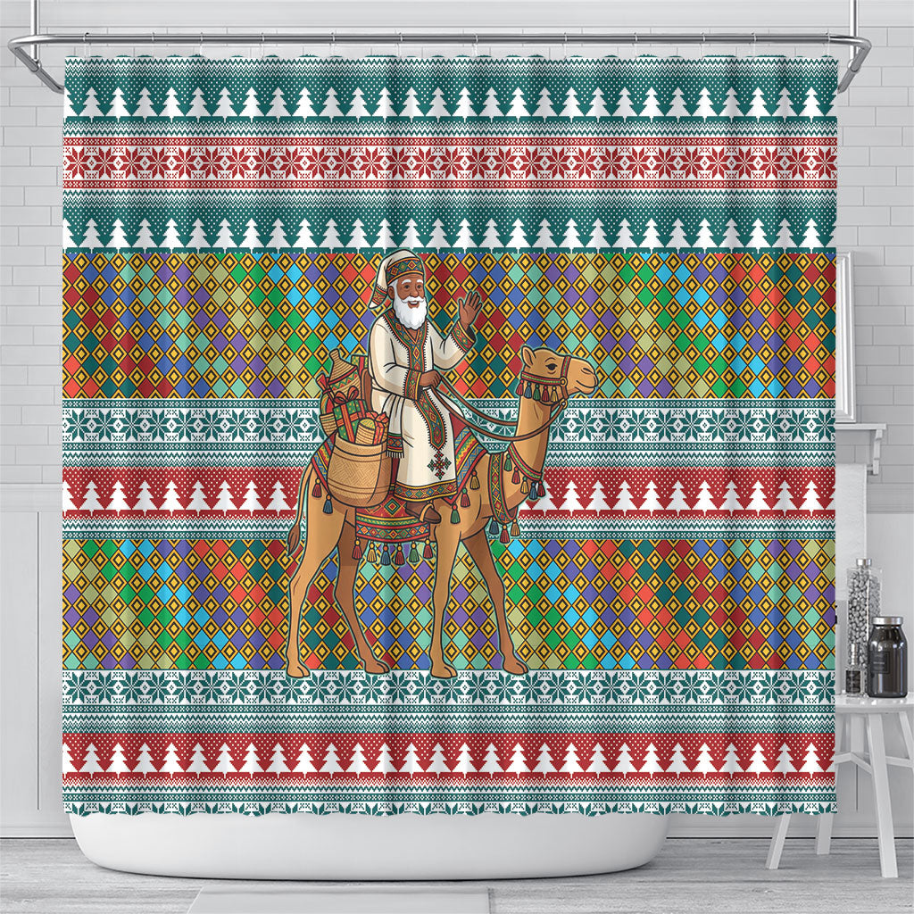 Eritrea Christmas Santa Camel Shower Curtain Tigrinya Woven Textile