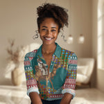 Eritrea Christmas Santa Camel Women Casual Shirt Tigrinya Woven Textile