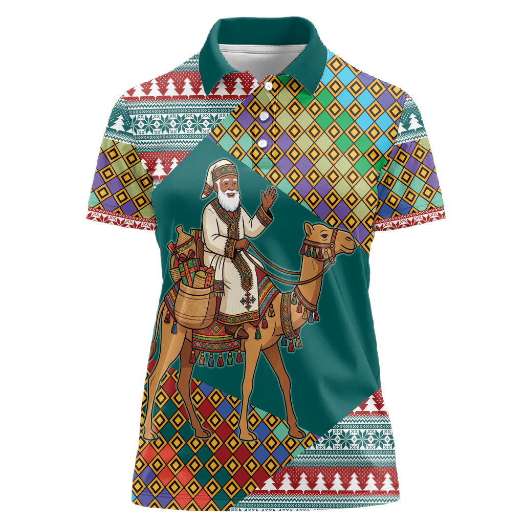 Eritrea Christmas Santa Camel Women Polo Shirt Tigrinya Woven Textile