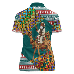 Eritrea Christmas Santa Camel Women Polo Shirt Tigrinya Woven Textile