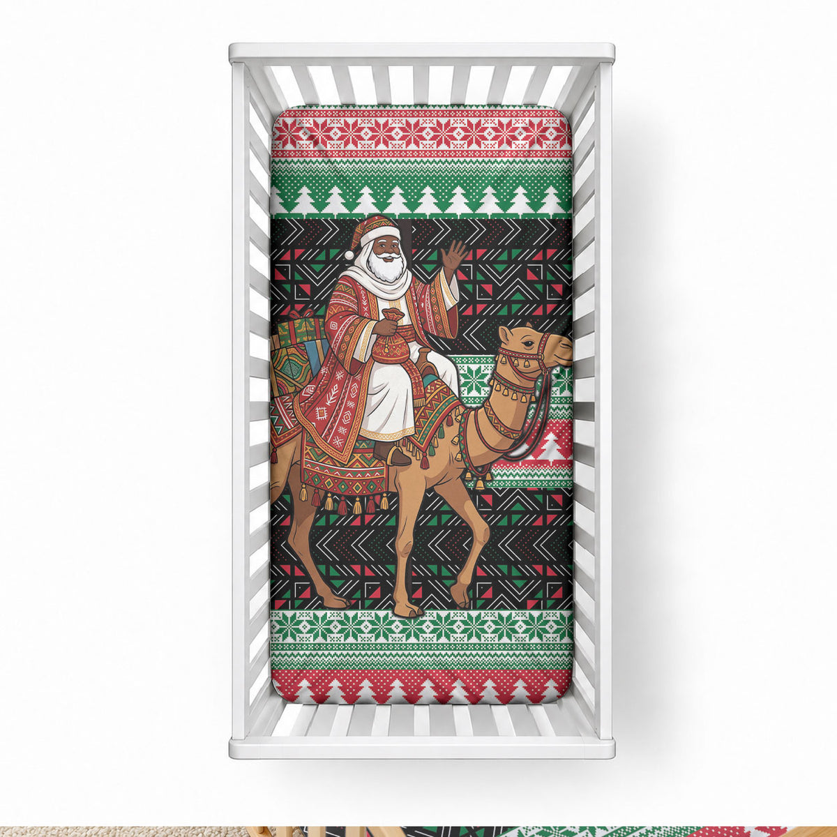 Sudan Christmas Santa Dromedary Camel Baby Bed Cover Sudanese Tobe Inspired Textile