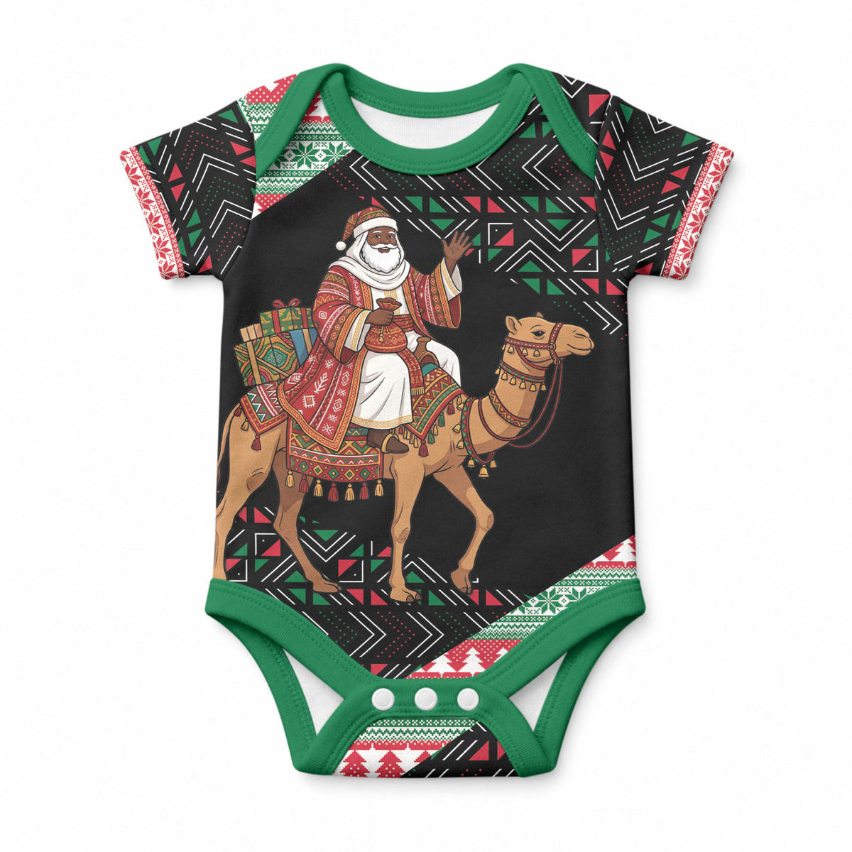 Sudan Christmas Santa Dromedary Camel Baby Onesie Sudanese Tobe Inspired Textile
