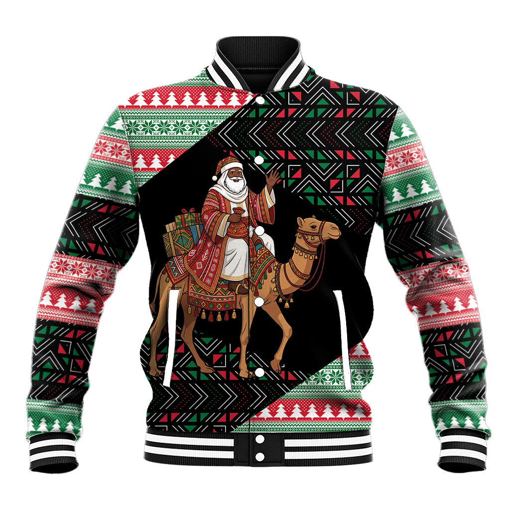 Sudan Christmas Santa Dromedary Camel Baseball Jacket Sudanese Tobe Inspired Textile