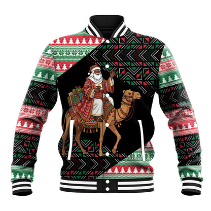 Sudan Christmas Santa Dromedary Camel Baseball Jacket Sudanese Tobe Inspired Textile