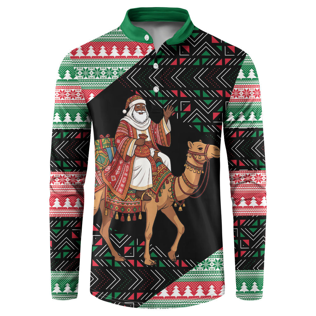 Sudan Christmas Santa Dromedary Camel Button Sweatshirt Sudanese Tobe Inspired Textile