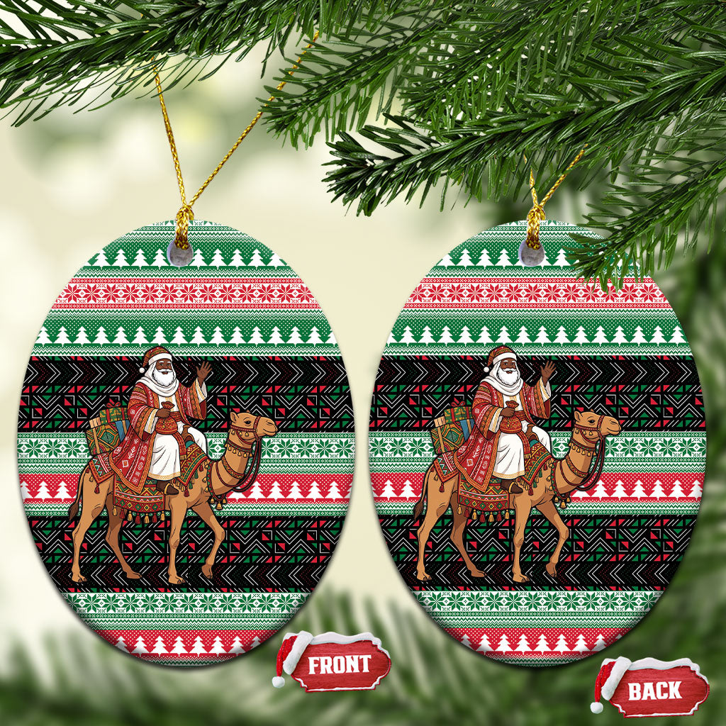 Sudan Christmas Santa Dromedary Camel Ceramic Ornament Sudanese Tobe Inspired Textile