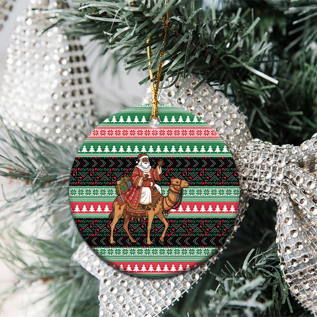 Sudan Christmas Santa Dromedary Camel Ceramic Ornament Sudanese Tobe Inspired Textile