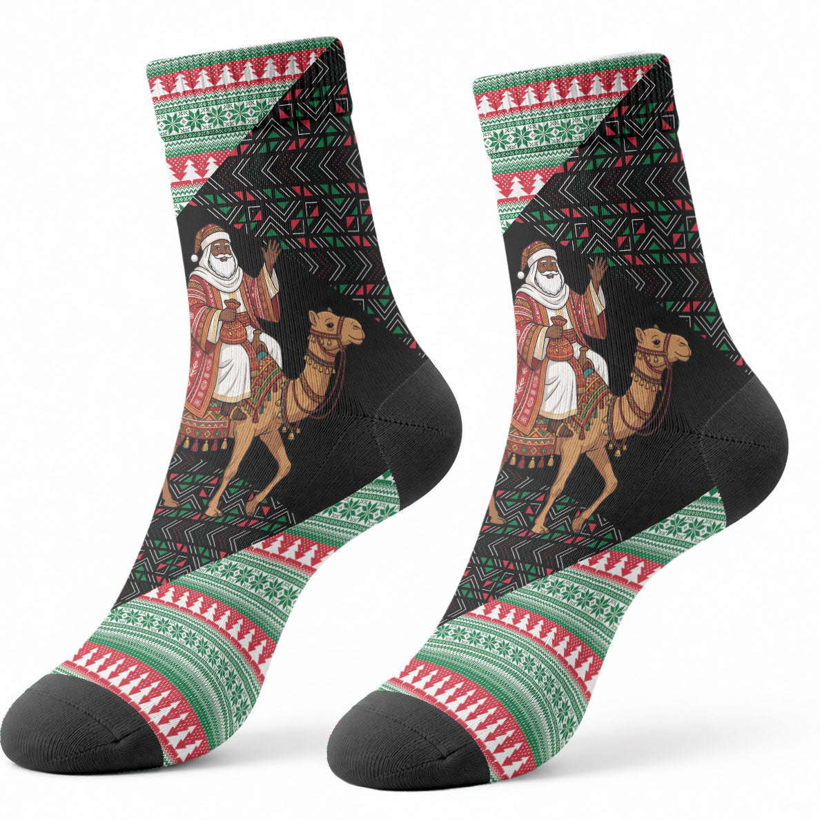 Sudan Christmas Santa Dromedary Camel Crew Socks Sudanese Tobe Inspired Textile
