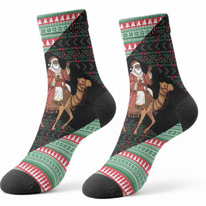 Sudan Christmas Santa Dromedary Camel Crew Socks Sudanese Tobe Inspired Textile