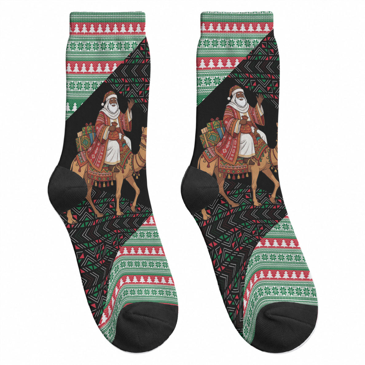 Sudan Christmas Santa Dromedary Camel Crew Socks Sudanese Tobe Inspired Textile