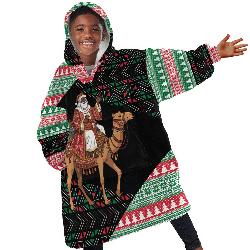 Sudan Christmas Santa Dromedary Camel Kid Wearable Blanket Hoodie Sudanese Tobe Inspired Textile