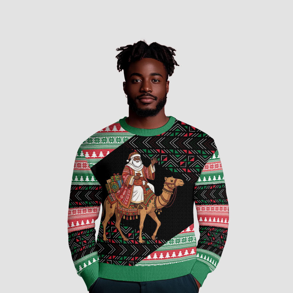 Sudan Christmas Santa Dromedary Camel Ugly Christmas Sweater Sudanese Tobe Inspired Textile