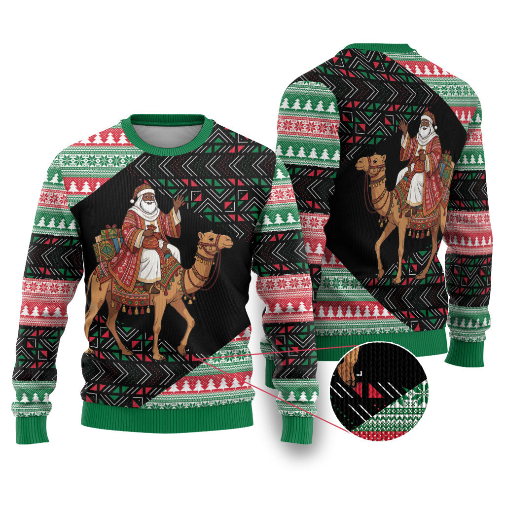 Sudan Christmas Santa Dromedary Camel Ugly Christmas Sweater Sudanese Tobe Inspired Textile