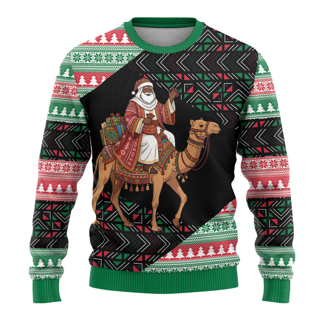 Sudan Christmas Santa Dromedary Camel Ugly Christmas Sweater Sudanese Tobe Inspired Textile