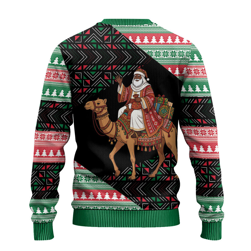 Sudan Christmas Santa Dromedary Camel Ugly Christmas Sweater Sudanese Tobe Inspired Textile