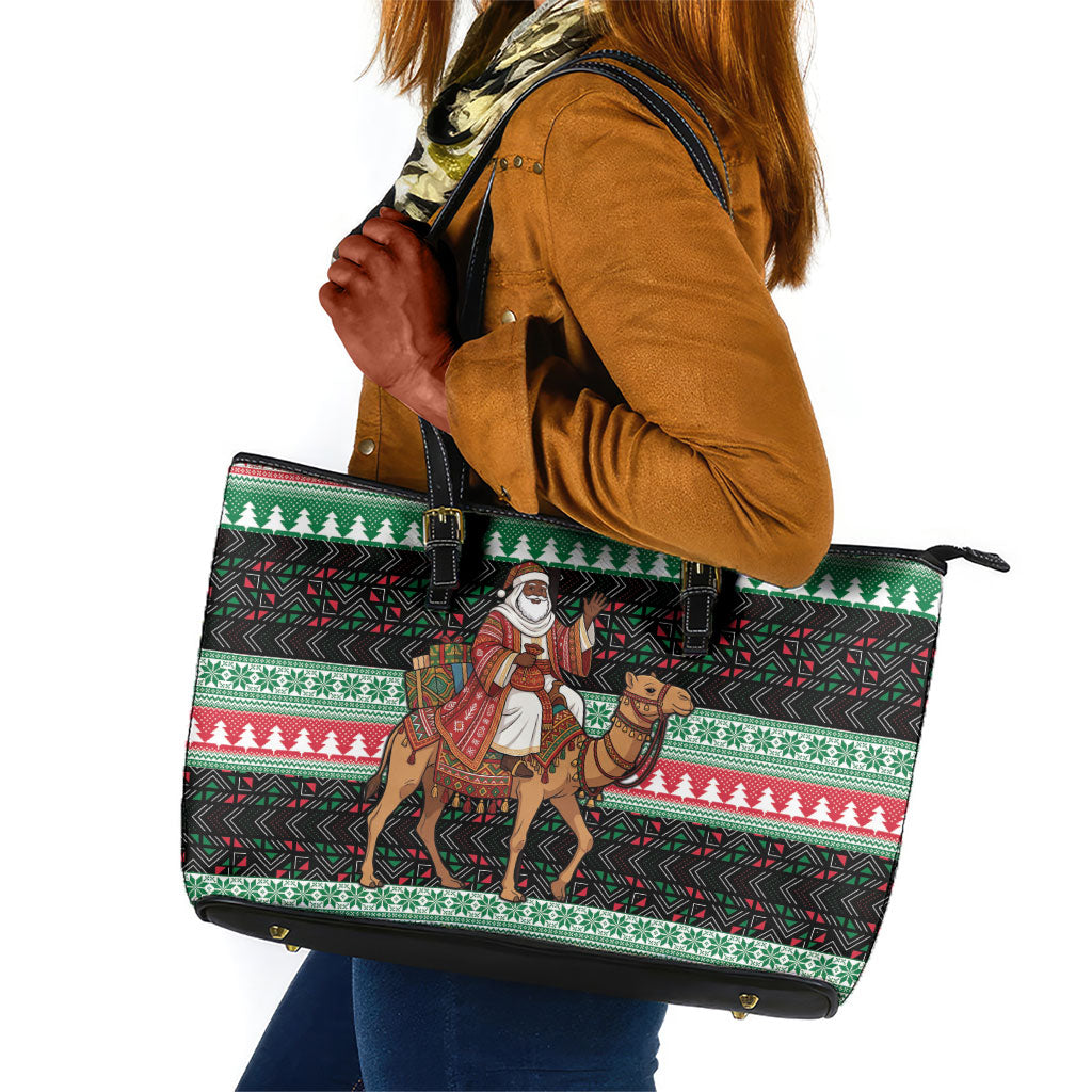Sudan Christmas Santa Dromedary Camel Leather Tote Bag Sudanese Tobe Inspired Textile