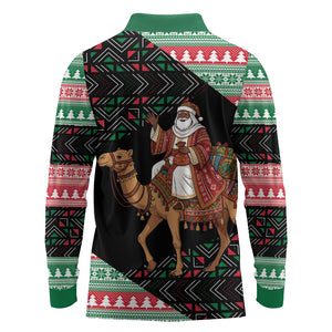 Sudan Christmas Santa Dromedary Camel Long Sleeve Polo Shirt Sudanese Tobe Inspired Textile