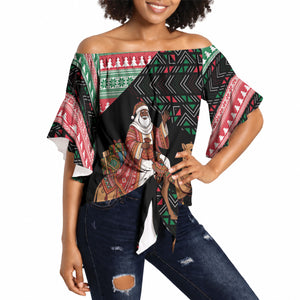 Sudan Christmas Santa Dromedary Camel Off Shoulder Wrap Waist Top Sudanese Tobe Inspired Textile