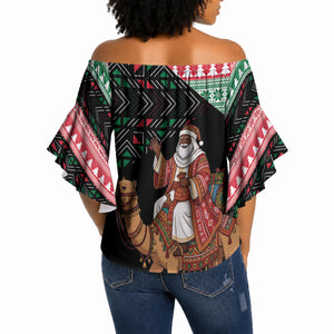 Sudan Christmas Santa Dromedary Camel Off Shoulder Wrap Waist Top Sudanese Tobe Inspired Textile