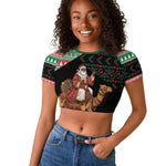 Sudan Christmas Santa Dromedary Camel Raglan Cropped T shirt Sudanese Tobe Inspired Textile