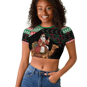 Sudan Christmas Santa Dromedary Camel Raglan Cropped T shirt Sudanese Tobe Inspired Textile